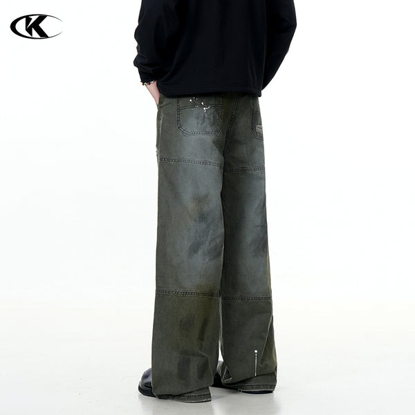 Distressed Straight Leg Work Pants with Adjustable Waistband for Men and Women