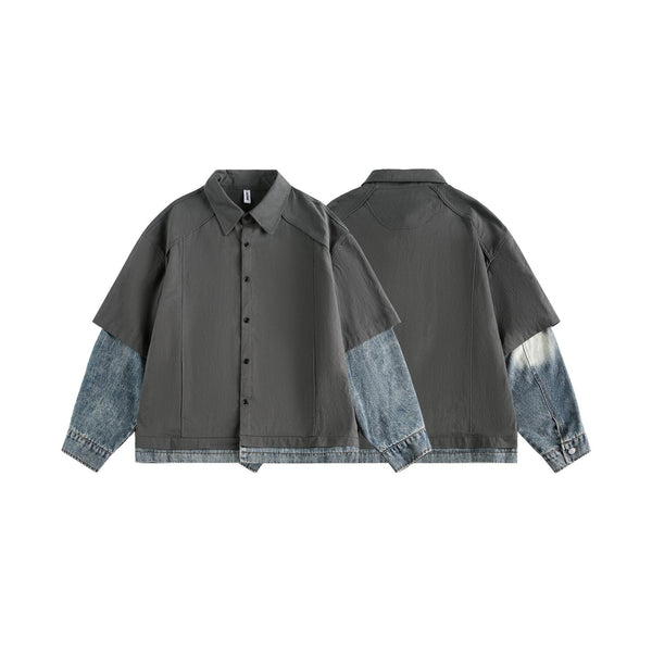 Splicing fake two denim shirts with retro loose fit