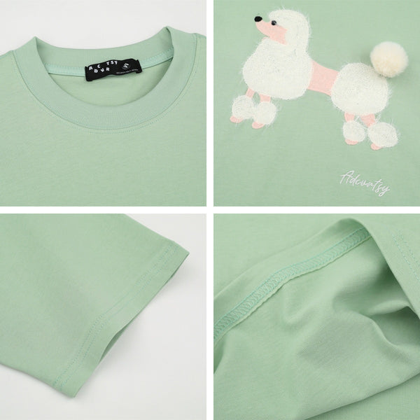 Retro Fuzzy Dog Short Sleeve T-Shirt Men Oversize Casual Versatile Couple Top