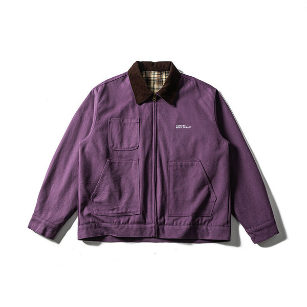 Trendy Collar Color Block Embroidery Large Pocket Work Jacket Men