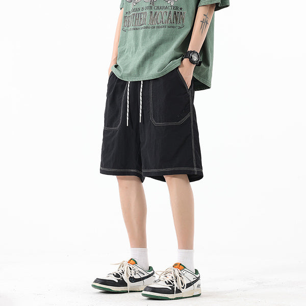 Loose Beach Shorts for Men with Simple Topstitching Design Five-Quarter Pants