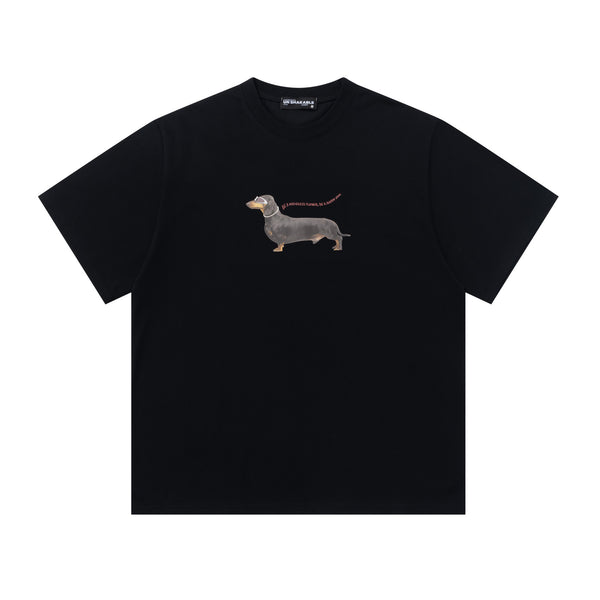 Retro Dachshund Print Crew Neck Short Sleeve T-Shirt for Men and Women