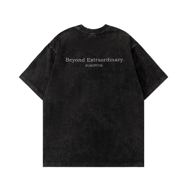 Handprint printed letters for vintage loose fitting men's and women's T-shirts