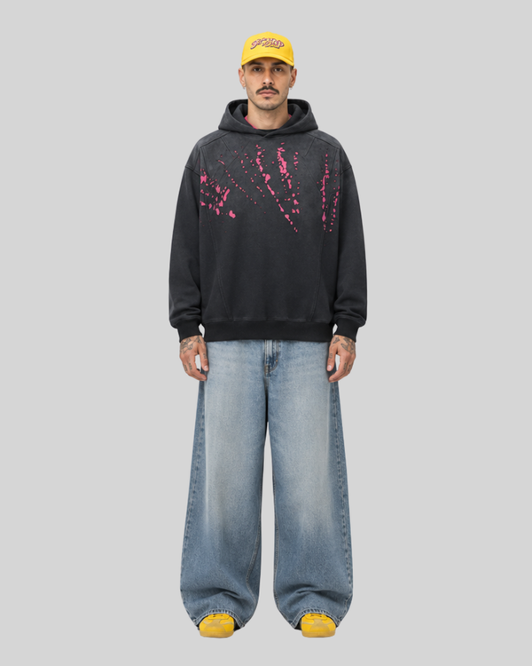 Splashing ink spliced hooded sweatshirt for men and women
