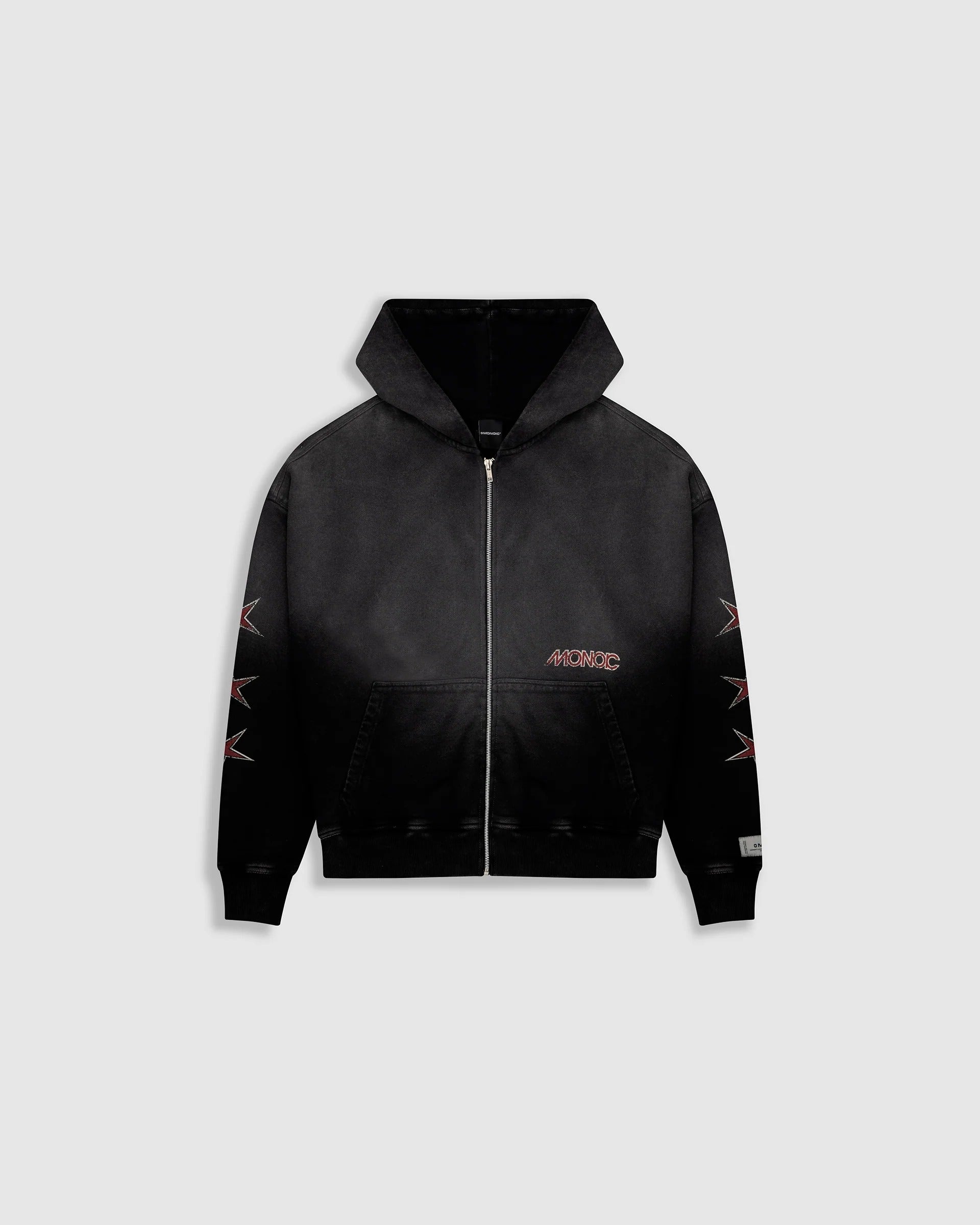 Monoic Records Zip Hoodie - Distressed Black