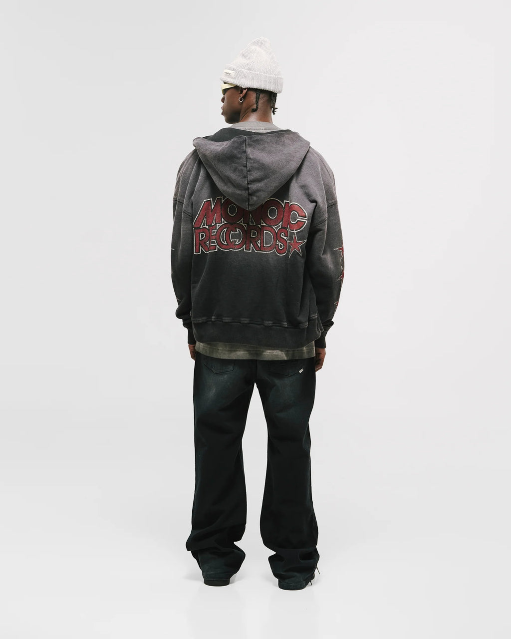 Monoic Records Zip Hoodie - Distressed Black
